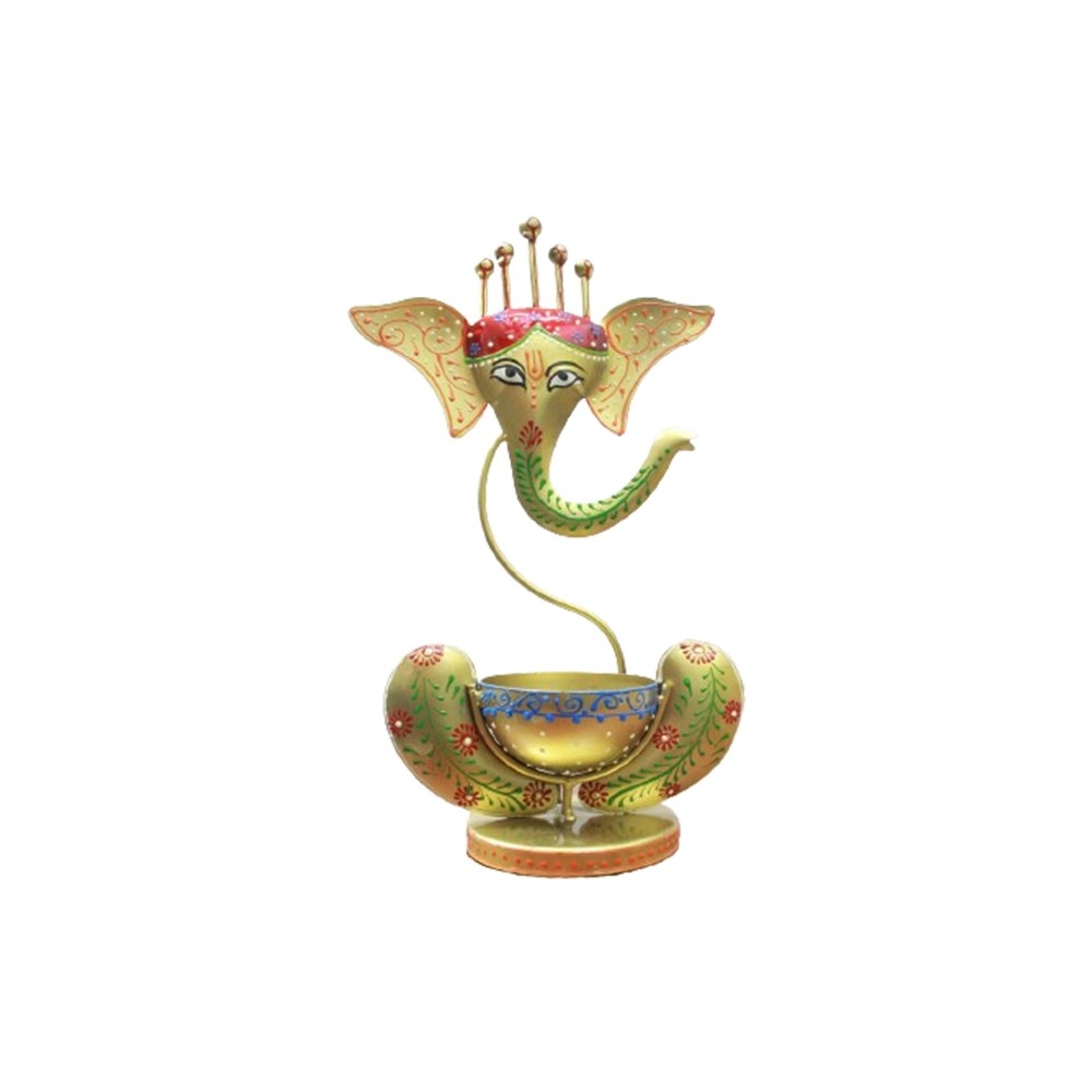 Table Decor Showpiece Ganesh T light Holder Gold for Home and Pooja Decor
